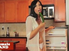 Solo tgirl beauty wanks cock in the kitchen Thumb