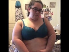 BBW Masturbates Hairy Pussy with Vibrator Thumb