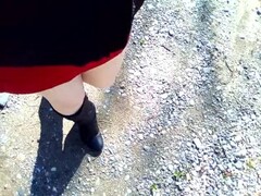 pee in the woods, red skirt without thong Thumb