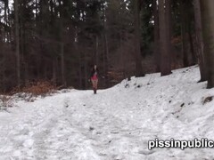 Girls in need skate around in the snow to find a proper place to have a pee Thumb