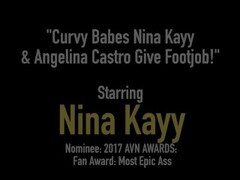 Curvy Babes Nina Kayy & Angelina Castro Give Footjob! Thumb
