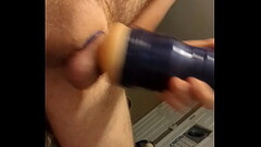 Using a Fleshlight to edge two loads out of my thick cock Thumb